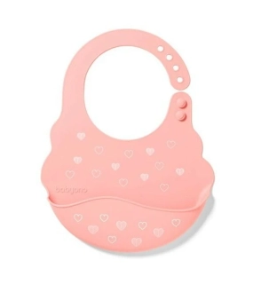 BabyOno Silikonový bryndák s kapsičkou Srdíčka Růžová