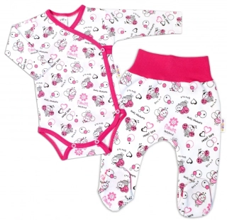 Baby Nellys 2-dílná sada Body dl.rukáv zap. bokem, polodupačky Beruška bílá/růžová, vel.56