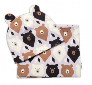 Baby Nellys Dvouvrstvá čepice s oušky, komínek Medvědi Hnědá/smetanová Obvod: 44-46 cm