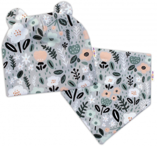 Baby Nellys Dvouvrstvá čepice s oušky, šátek Palouček Mátová Obvod: 42-46 cm