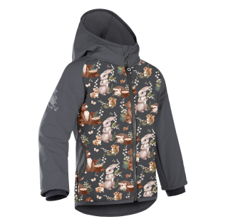 Unuo Dětská softshellová bunda s fleecem Basic Tm. šedá Zajíček 92/98