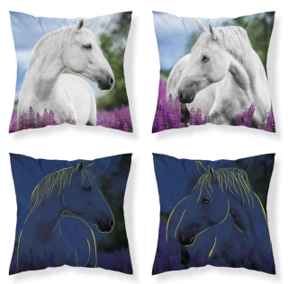 Detexpol Povlak na polštářek Kůň v levanduli Svítící  Bavlna, 40/40 cm