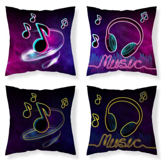 Detexpol Povlak na polštářek Music Noty Svítící  Bavlna, 40/40 cm