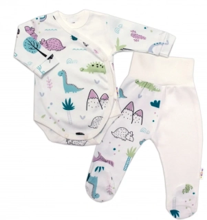 Baby Nellys 2-dílná sada Body zap. bokem, polodupačky Dino bílá, vel.56