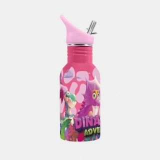 Water Revolution Dětská nerezová láhev na pití Dinaland pink  Potravinářská nerezová ocel 18/8, 500 ml