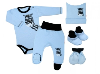 Baby Nellys 5-ti dílná soupravička do porodnice Zebra Modré vel.56