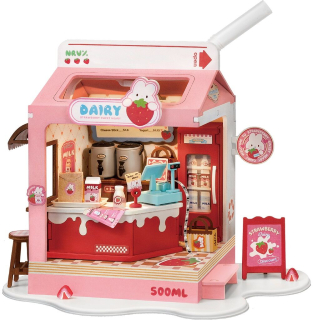 RoboTime 3D dřevěná skládačka Miniatura domečku Mléčný bar Strawberry