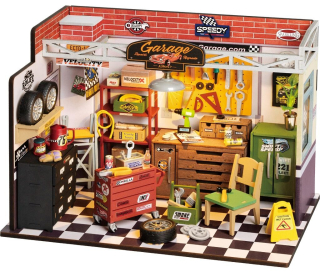 RoboTime 3D dřevěná skládačka Miniatura domečku Garáž