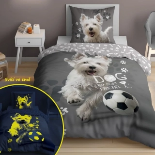 Detexpol Povlečení Pes fotbalista svítící  Bavlna, 140/200, 70/80 cm