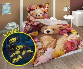 DETEXPOL Povlečení Medvídek v květinách svítící  Bavlna, 140/200, 70/80 cm