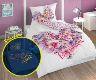 DETEXPOL Povlečení Motýlci srdce svítící  Bavlna, 140/200, 70/80 cm