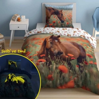 DETEXPOL Povlečení Kůň ve vlčím máku svítící  Bavlna, 140/200, 70/80 cm