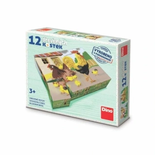 Dino Dřevěné obrázkové kostky Domáčí zvířátka retro 12 kostek