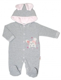 Baby Nellys Teplákový overal Mouse Love - šedá, vel.56
