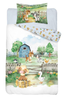 DETEXPOL Povlečení do postýlky  Bavlna, 3D Farma blue 100/135, 40/60 cm