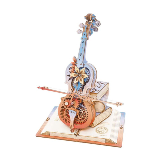 RoboTime 3D dřevěná skládačka hrací skříňky Kouzelné violoncello barevné (mechanický pohon)
