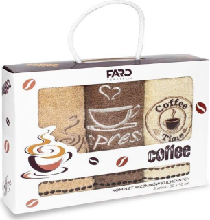 FARO Dárkové balení 3 ks froté ručníků s výšivkou Coffe Bavlna - Froté, 30/50 cm