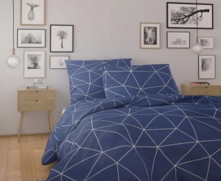 Kvalitex Bavlněné povlečení NORDIC COLLECTION GRID modré, 1+1, 140x200, 70x90cm