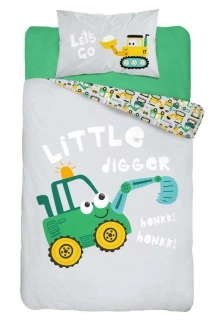 DETEXPOL Povlečení do postýlky Bagr zelený  Bavlna, 100/135, 40/60 cm