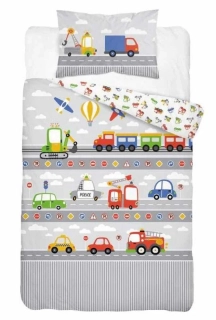 DETEXPOL Povlečení do postýlky Autíčka grey  Bavlna, 100/135, 40/60 cm