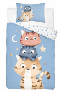 DETEXPOL Povlečení do postýlky Kočičky Blue  Bavlna, 100/135, 40/60 cm