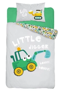 DETEXPOL Bambusové povlečení do postýlky Bagr zelený  Bavlna, Bambus, 100/135, 40/60 cm