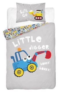 DETEXPOL Bambusové povlečení do postýlky Bagr modrý  Bavlna, Bambus, 100/135, 40/60 cm