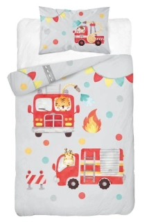 DETEXPOL Bambusové povlečení do postýlky Hasiči šedá  Bavlna, Bambus, 100/135, 40/60 cm