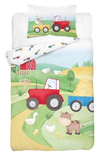 DETEXPOL Bambusové povlečení do postýlky Šťastná farma červená  Bavlna, Bambus, 100/135, 40/60 cm