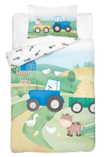 DETEXPOL Bambusové povlečení do postýlky Šťastná farma modrá  Bavlna, Bambus, 100/135, 40/60 cm