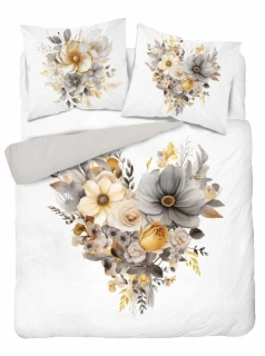 DETEXPOL Francouzské povlečení Květy heart gold  Bavlna, 220/200, 2x70/80 cm