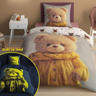 DETEXPOL Povlečení Medvídek ve svetru svítící  Bavlna, 140/200, 70/80 cm