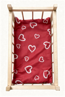 SDS Matrace do postýlky pro panenky Srdíčka velká červená, Bavlna, výplň: Polyester, 50x28 cm