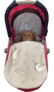 SDS Peřinky do kočárku pro panenky Jednorožec šedá Bavlna, výplň: Polyester, 1x 27x40 cm / 25x20 cm
