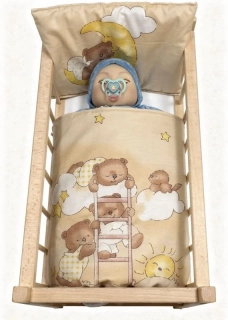 SDS Peřinky do postýlky pro panenky Medvídci na žebříku krémová Bavlna, výplň: Polyester, 1x 38x44 cm / 28x20 cm
