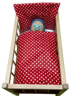 SDS Peřinky do postýlky pro panenky Srdíčka malá červená Bavlna, výplň: Polyester, 1x 38x44 cm / 28x20 cm