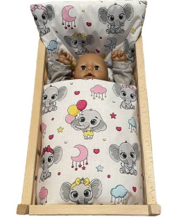 SDS Peřinky do postýlky pro panenky Veselí sloníci Bavlna, výplň: Polyester, 1x 38x44 cm / 28x20 cm