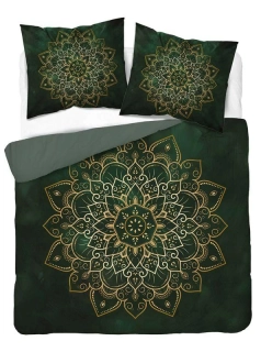 DETEXPOL Francouzské povlečení Mandala zelená Bavlna, 220/200, 2x70/80 cm