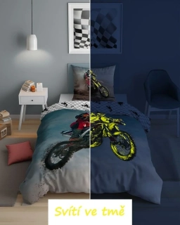 DETEXPOL Povlečení Motokros skok svítící  Bavlna, 140/200, 70/80 cm