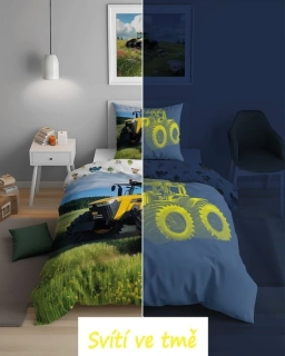DETEXPOL Povlečení Traktor žlutý svítící Bavlna, 140/200, 70/80 cm