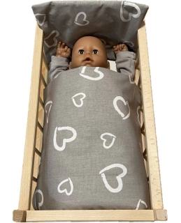 SDS Peřinky do postýlky pro panenky Srdíčka šedá Bavlna, výplň: Polyester, 1x 38x44 cm / 28x20 cm