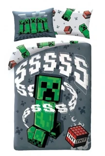 HALANTEX Povlečení Minecraft Creeper Grey Bavlna, 140/200, 70/90 cm