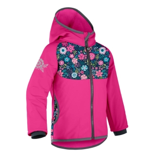 Unuo Dětská softshellová bunda s fleecem Basic Fuchsiová Květinky 122/128