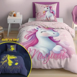 DETEXPOL Povlečení Jednorožec Cute svítící Bavlna, 140/200, 70/80 cm